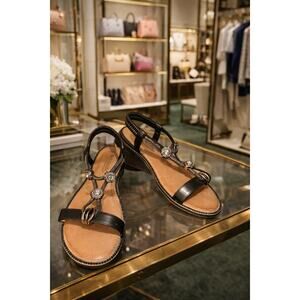 Patricia Charmer Embellished Sandals Women’s 7 Open Toe Faux Stacked Heel Glam